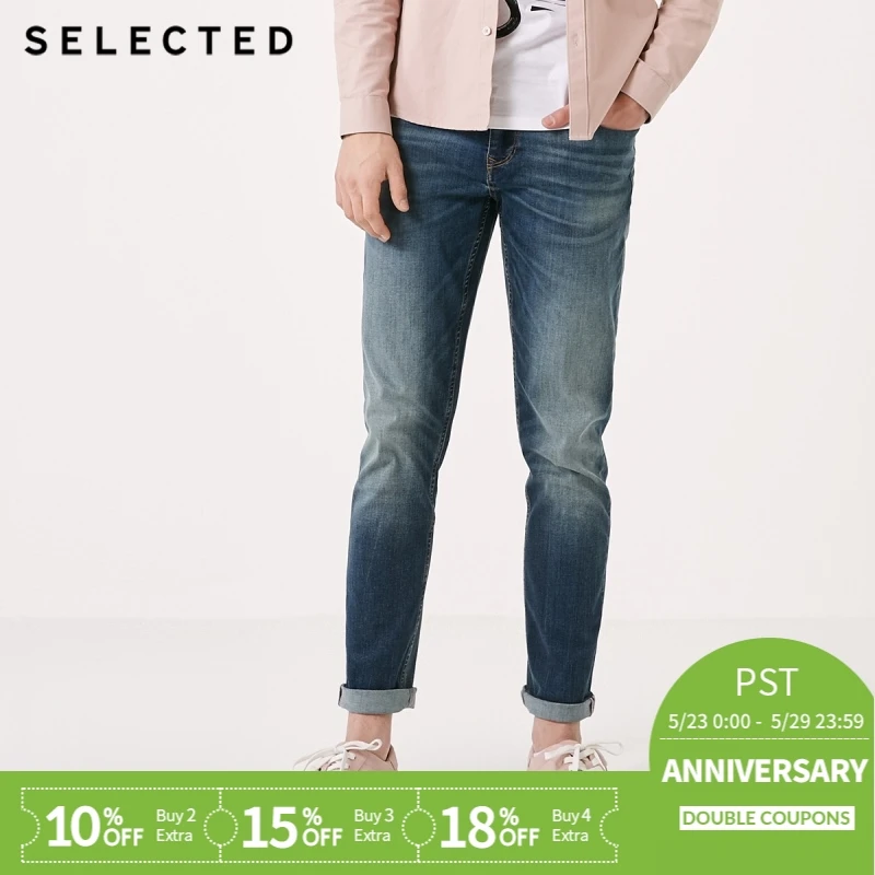 

SELECTED Men's Spring Slim Fit Stretch Whiskering Fading Jeans C|419132548