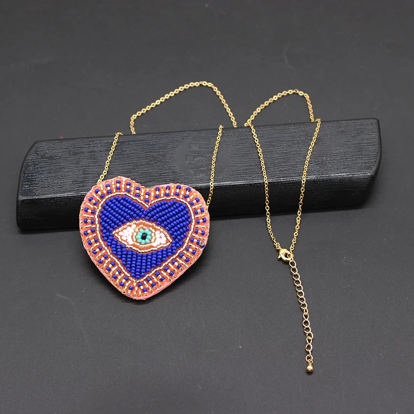 Новые богемные горный хрусталь рисовый бисер сердце кулон-Глаз Модные дерзкое ожерелье Модные выразительное ожерелье 903
