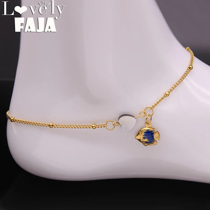 

2019 Fashion Heart Fish Shell Stainless Steel Anklet for Women Jewelry Gree Gold Color Ankle Bracelet Jewelry Joyas A61234