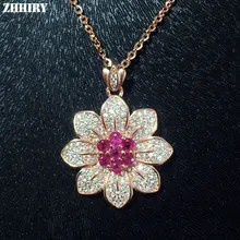 ZHHIRY Natural Ruby S925 Sterling Silver Necklace Pendant For Wwomen Reaal Gemstone Fine Jewelry Flower Shaped