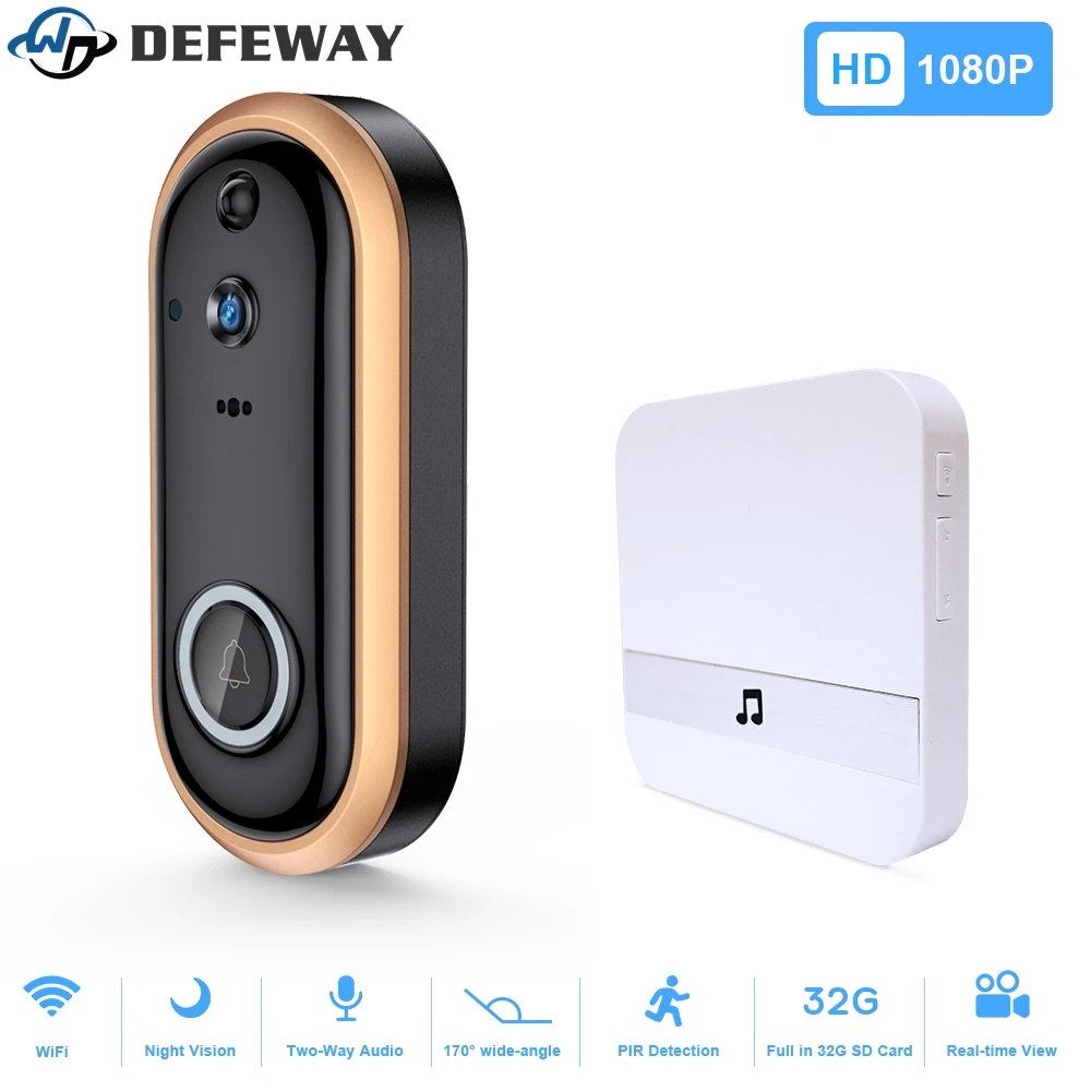 Wi Fi дверной звонок DEFEWAY IP камера ночного видения беспроводная видеокамера с