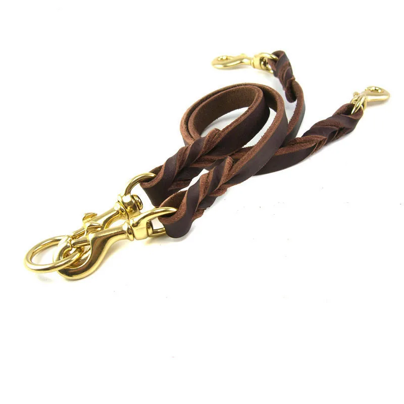 #*Cheap Cowhide leather dog double leash dog chain strong copper hook training leather rope for medium and large dogs German Shepherd
