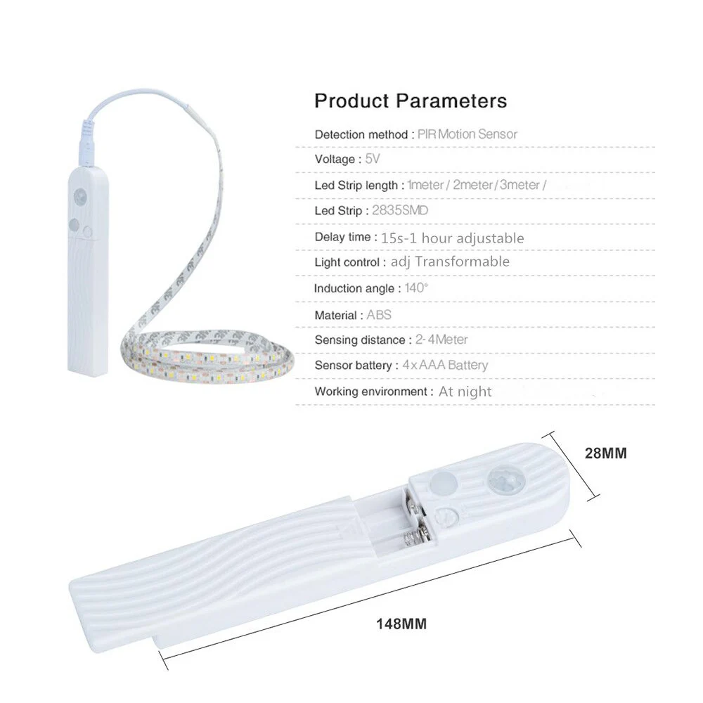 Yabstrip светодиодный датчик движения 2835 60 светодиодный s или USB порт Светодиодная лента Гибкая лампа лента для шкафов лестниц кухонный шкаф