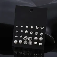 

Hosaire 2018 Gold Silver Stud Earring 12 Pairs / Pack Rhinestone Crystal Simulated Pearl Stud Earrings Set For Women