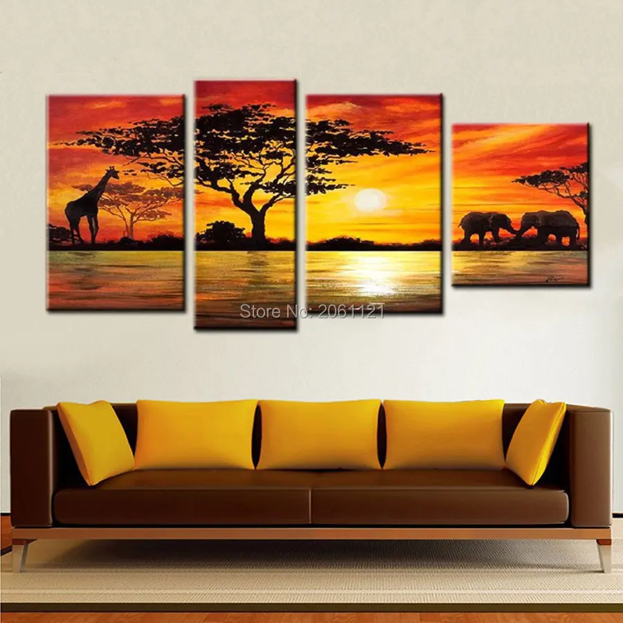 

100% Hand made promotion african landscape CANVA PAINTING Abstract africa sunset HOME DECOR Oil Painting on canvas Wall art