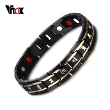 Vnox 8.5 pulgadas de calidad superior hombres brazalete de la pulsera magnética del acero inoxidable 316l joyería de cuidado de salud negro y chapado en oro