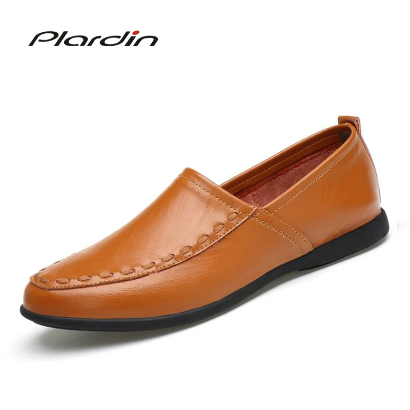 

Plardin New Fashion Plus Size Shoes Man Split Soft Comfortable Casual Sewing Super Fiber Material Narrow Band Leather Shoes