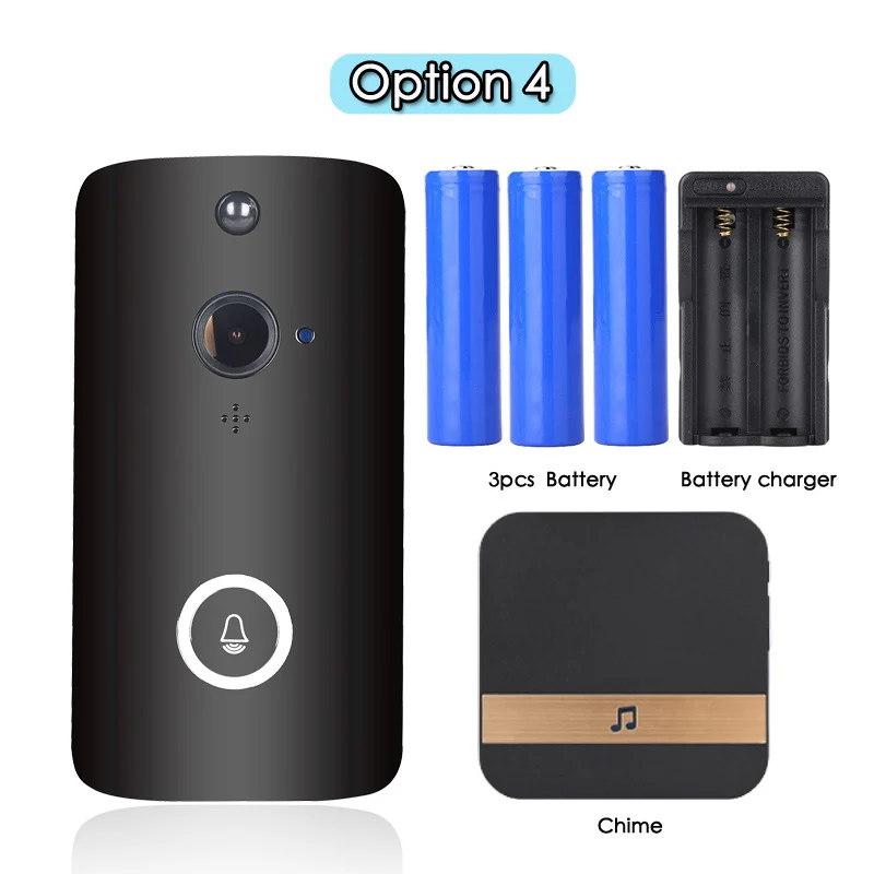 Option 4 FCCWO, Full HD, 1080 P, wifi, дверной звонок, умный IP беспроводной домофон, дверной звонок, PIR датчик движения, ночное видение, дверной звонок, камера безопасности - Цвет: Option 4