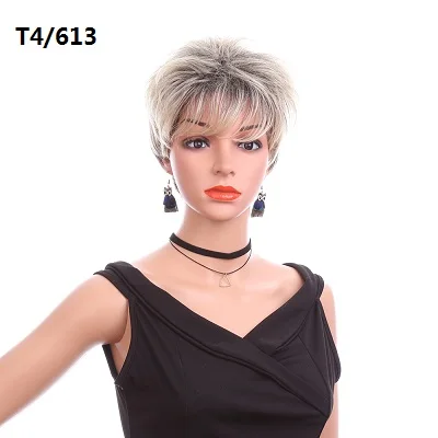 6inch Short Straight Wigs for Black Women Synthetic Hair Blonde Pixie Cut Wig With Bangs Golden Beauty - Цвет: T4 613