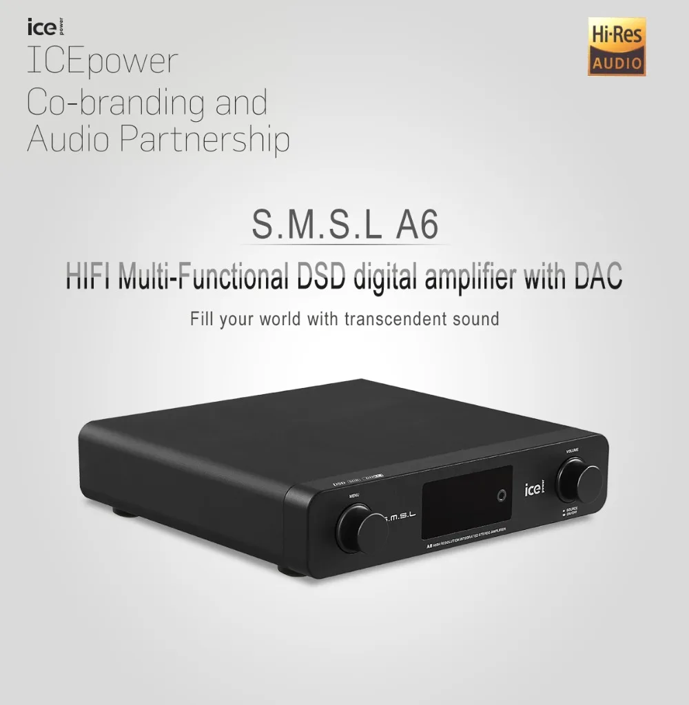 SMSL A6 HIFI Многофункциональный цифровой усилитель DSD с ЦАП ICEPOWER 50AS* 2 SE модуль CM6632A+ AK4452 DSD512