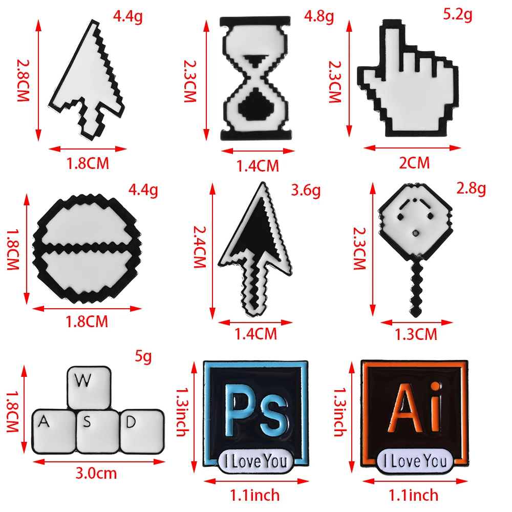 Милые булавки классические пиксельные курсоры PS AI панель инструментов песочные часы окно компьютера значок мышь указатель стрелка руки эмалевые броши, булавки