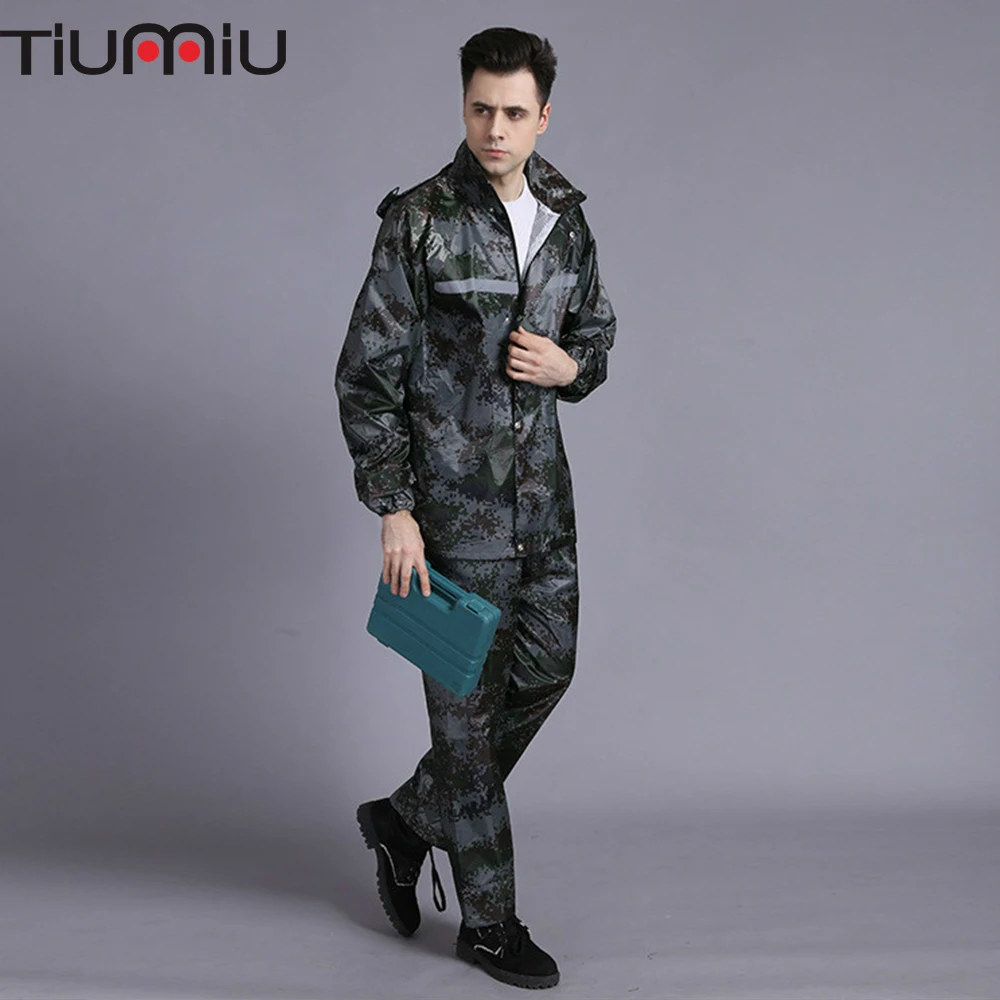 

Waterproof Camouflage Reflective Military Shirts Men Raincoat Adult Split Military Uniform Army Police Sets Battle Clothes