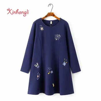 

Plus size Embroidery A-line women long loose blouse 2019 Spring autumn casual ladies long sleeve o-neck shirts top female