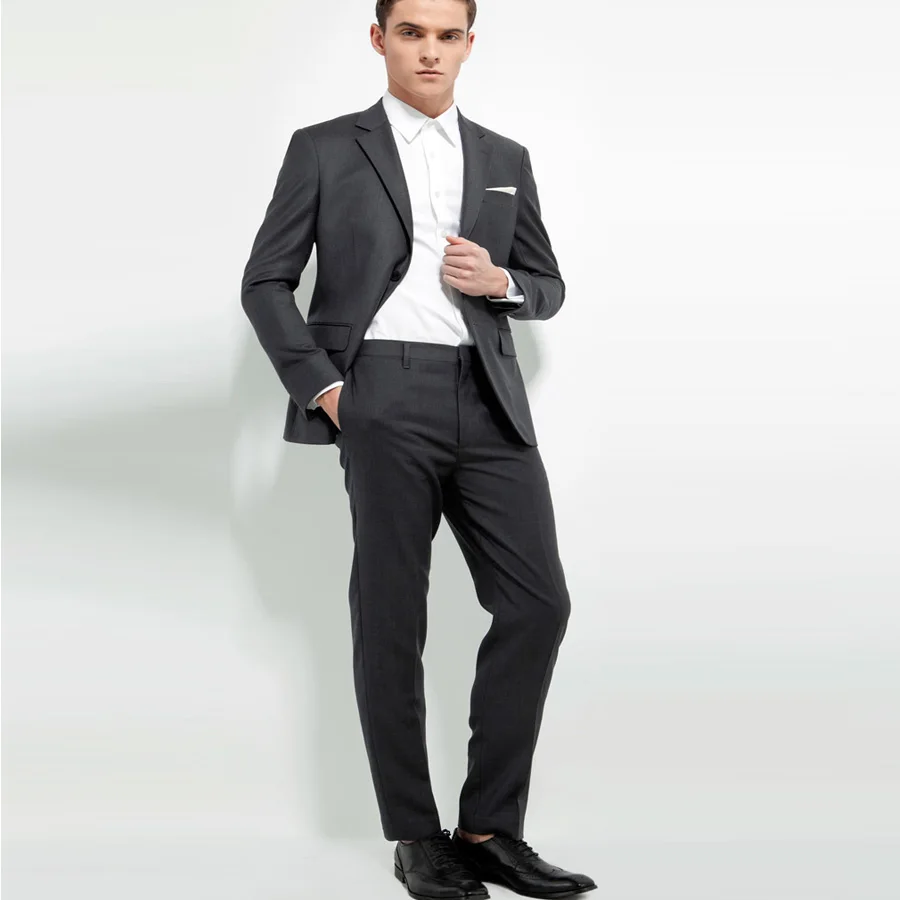 

Dark Grey Casual Business Style Slim Fit Suits Blazer for Men 2pcs (Jacket+Pants) Groom Tuxedos Wedding Suits Prom Party Suits