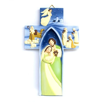 

Exquisite Resin Cross Pendant - Jesus Was Born | Christian Christmas Gifts Ornament Home Furnishing Christ painted Latin Cross
