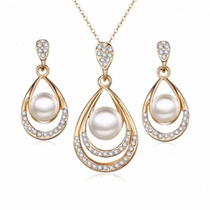 2022 새로운 핫 패션 신부 웨딩 파티 시뮬레이션 된 진주 크리스탈 워터 드롭 Chokers 목걸이/드롭 귀걸이 여성 쥬얼리