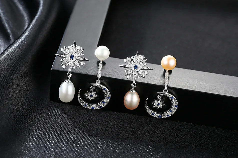 

S925 Sterling Silver Earrings Fashion Asymmetric Natural Freshwater Pearl Earrings Y05