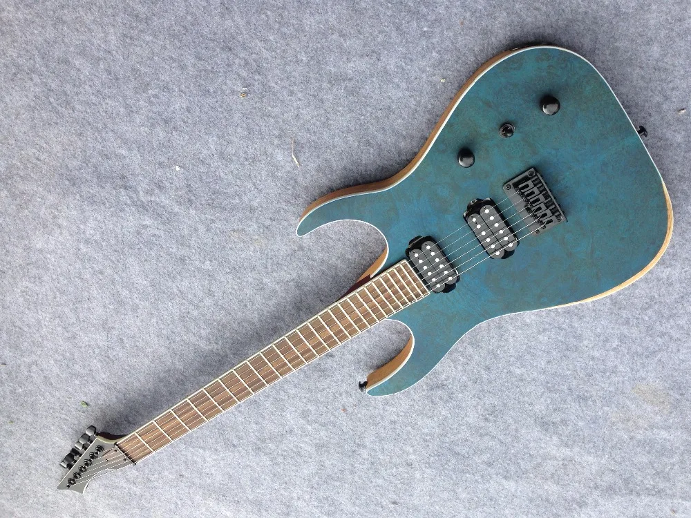 

Hot Sell Customized High Quality 7 Strings Electric Guitar JS-54 Handmade Matt Blue Color ASH Body Burl Top Real Photos