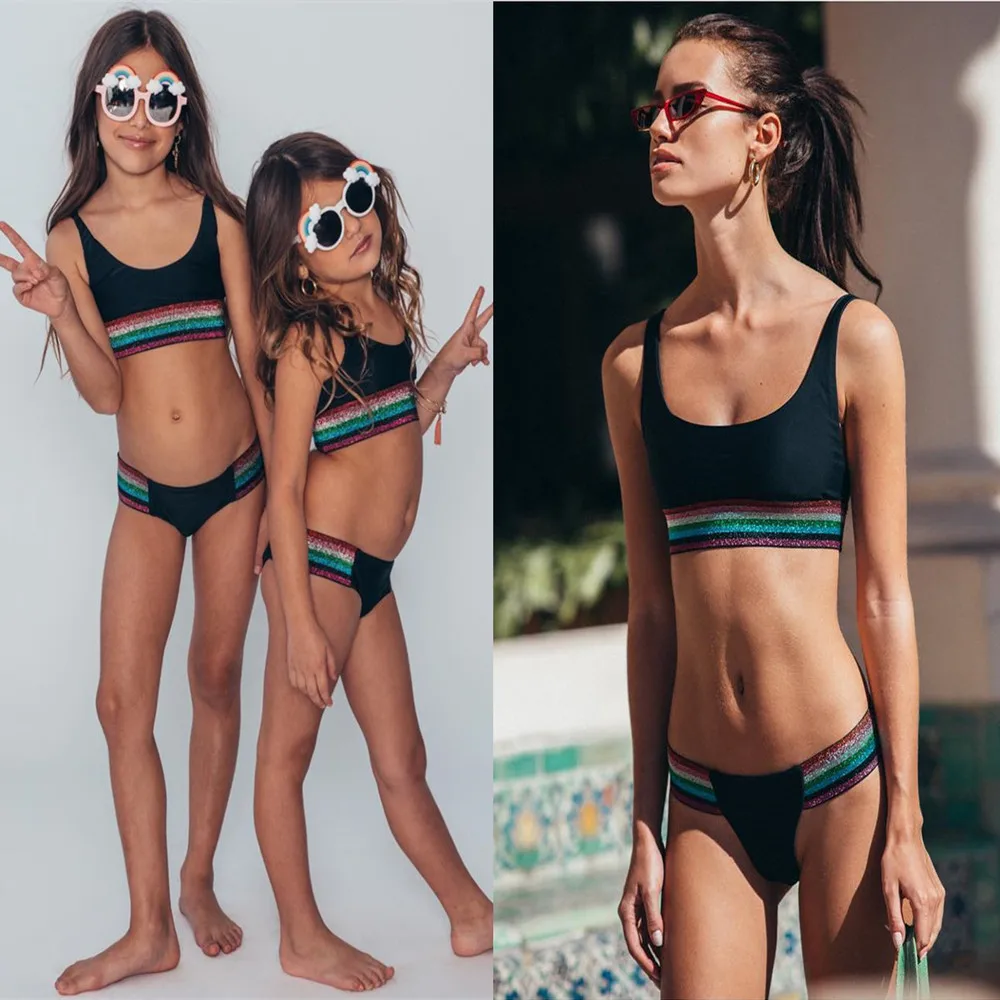 

Mother Daughter Swimwear Shiny Bathing Suits Family Look Mommy and Me Bikini Swimsuits Clothes Mom and Daughter Matching Dresses
