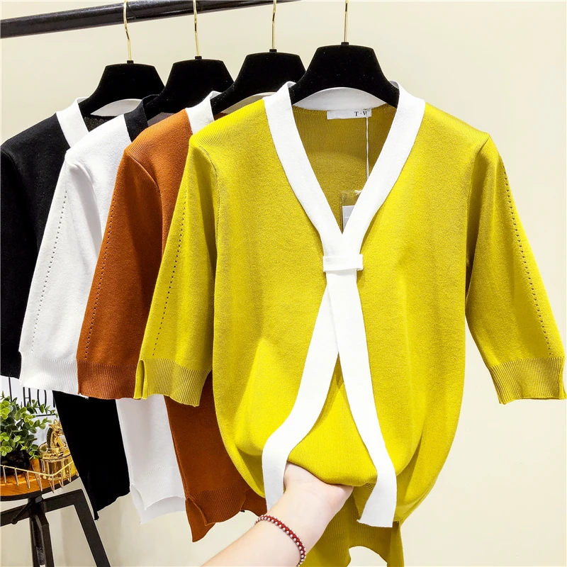 

Debowa 2018 Autumn Women Sweater Patchwork Necktie Knitted Sweaters High Quality Pullovers For Girls Bottom Sweater Tops Jumper