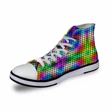 Бесшумные дизайнерские высокие парусиновые женские кроссовки; винтажные вулканизированные туфли на плоской подошве со шнуровкой; женские лазерные легкие клетчатые туфли с 3D-принтом для девочек