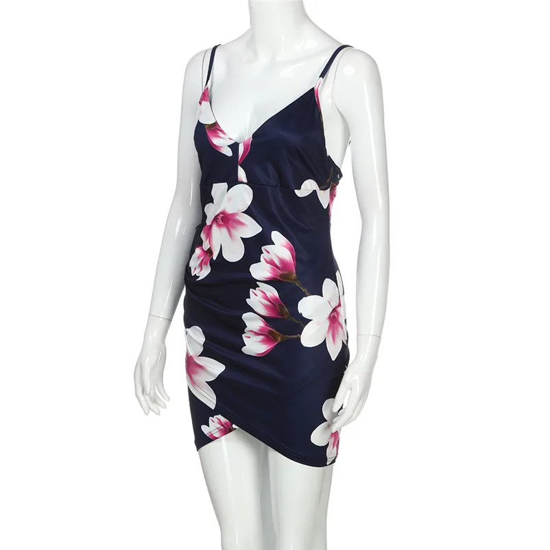 NEW Fashion summer dress 2018 Women's V-Neck Flowers Sleeveless Evening Party Casual Loose Mini Dress vestido J21#N (9)