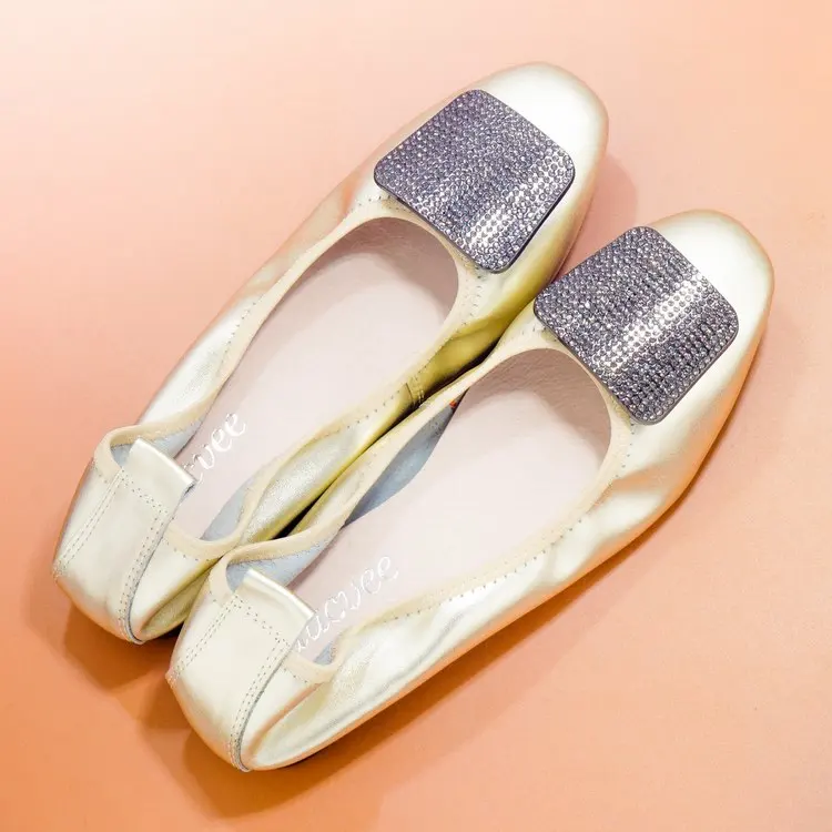 Women Spring Ballet Flats Genuine Leather Ballerina Luxury Shoes Women Designers Causal Slip-op Silver Loafer Shoes For Women (42)