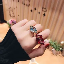 

Elegant Rhinestone Red LIp Blue Evil Eye Cubic Zirconia Ring Women Girls Hamsa Jewelry Rose Gold Color Opening Bague Accessories