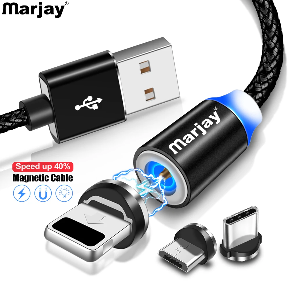 

Marjay Magnetic Cable For iphone X XS Max LED Fast Charging Micro USB Type C Cable For Samsung Xiaomi Huawei Phone Charger Wire