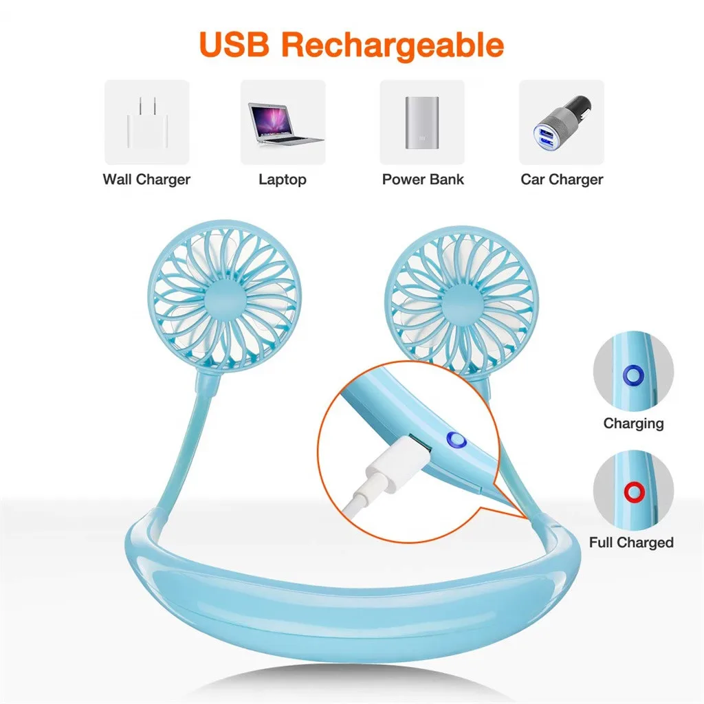 Cool Usb Fans Portable USB Rechargeable Neckband Lazy Neck Hanging Style Dual Cooling Fan For Summer 723/