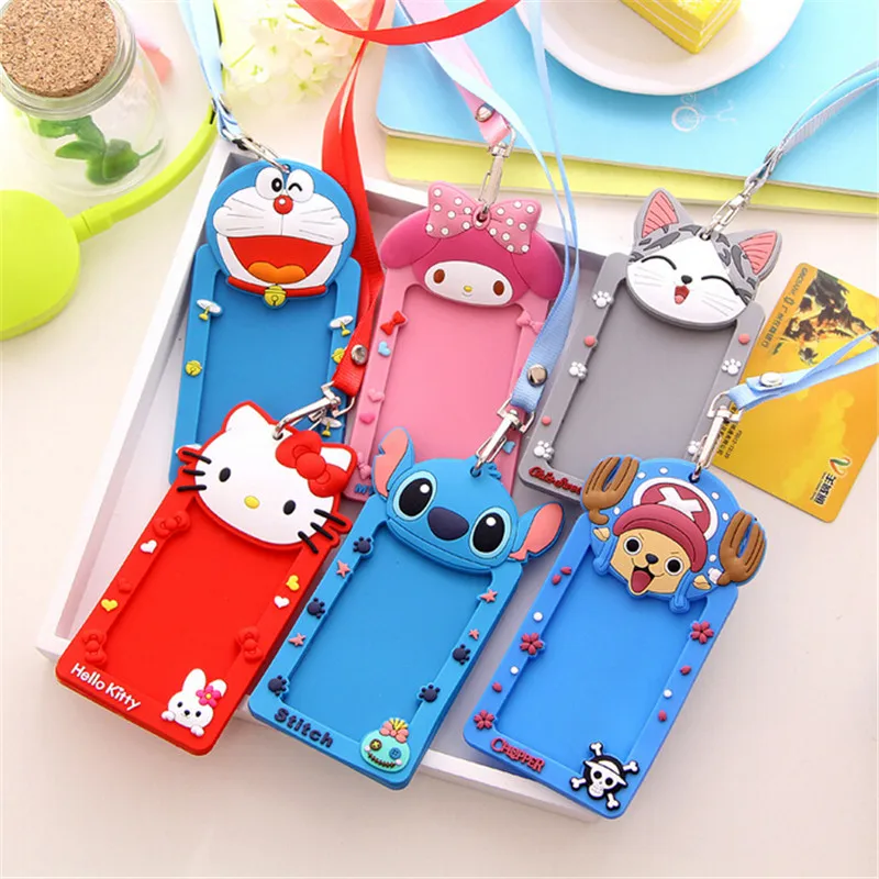 

Hot Portable Silicone Bus Card Case Holder Cute Cartoon Care Student ID Identity Badge Credit Cards Cover With Lanyard