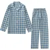 Men's Plaid Pajama Suit 100% Cotton Gauze Thin Casual Pijama Set Long Sleeves Long Trousers Mens Pyjama Autumn Men Sleepwear ► Photo 2/6