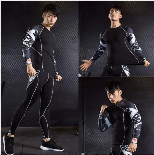 

MMA men's compression fitness T-shirt suit 3D printing men's trousers leggings rashgard kit crossfit Shirts Clothing brand S-4XL