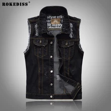 ROKEDISS Denim Vest Mens Jackets Sleeveless Fashion Washed Jeans Waistcoat Mens Tank Top Cowboy Male Ripped Jacket W085