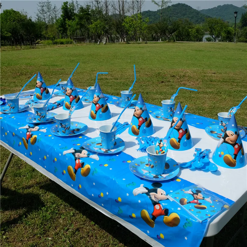 

Mickey Mouse Kids Birthday Party Set Decoration Party Supplies Paper Cup Plate Napkin Banner/Flag Hat Straw Candy/Popcorn box