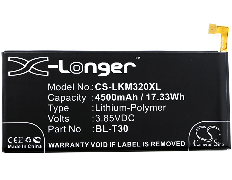 Аккумулятор Cameron Sino на 4500 мАч для LG K10 Power L63BL L64VL M320 M320DSN M320F M320N M320TV M322 M327 MLV7N X 2|4500mah