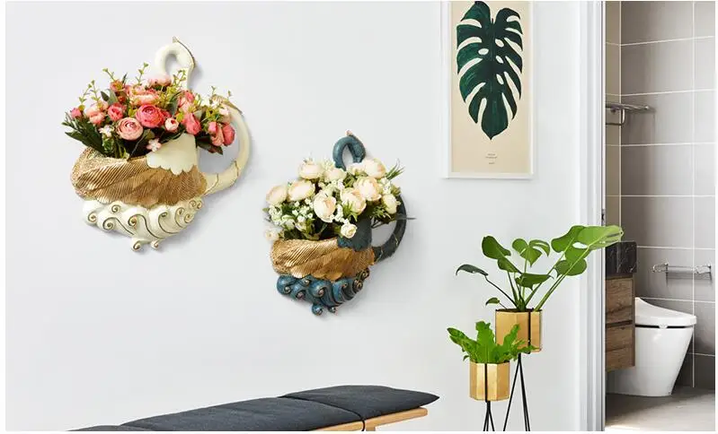 Европейская креативная настенная подвесная ваза из смолы, украшение для дома, гостиной, стены, лебедь, цветок, пятно, подвеска, настенный фон, фреска