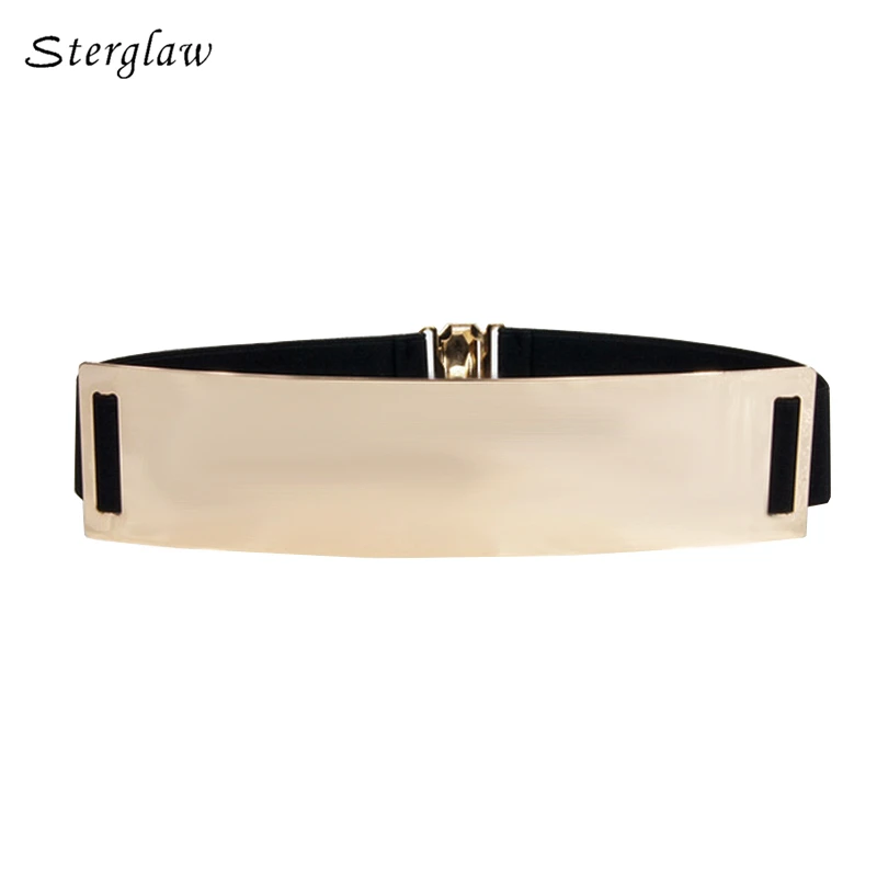 wide 6CM Gold Metal Bling Mirror Plate belt Women's 2018 bridal Stretch