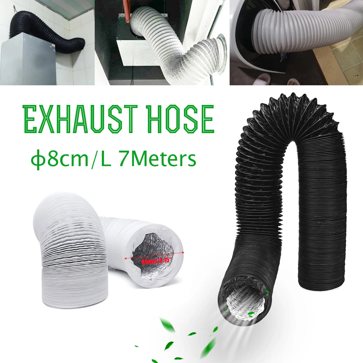 

8cm 3.15" Aluminum foil Exhaust Pipe Vent Hose Universal Ventilation Pipe for Air Conditioner Bath Heater Parts