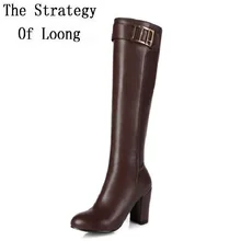 Женские кожаные сапоги до колена на меху; сезон весна-осень; Новое поступление года; удобная обувь на высоком каблуке; большие размеры