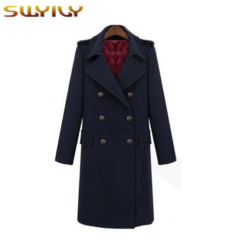 Winter Coat Women Military Thermal Wind Wool Blends Coats Plus Cotton
