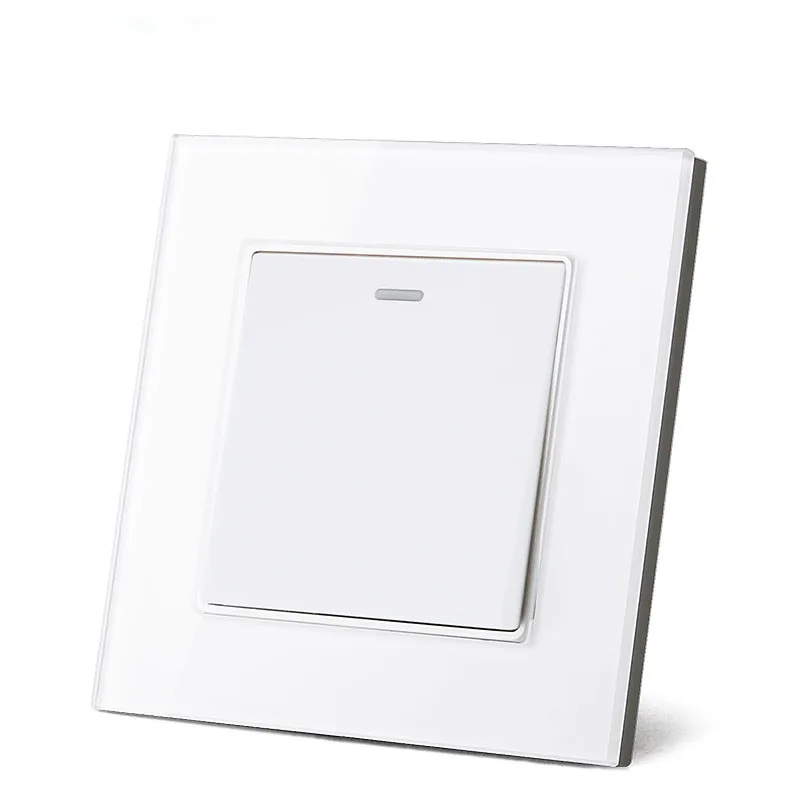 UK Standard push button Switch,1 gang 2 way Crystal Glass panel wall light Switch,16A AC110250V