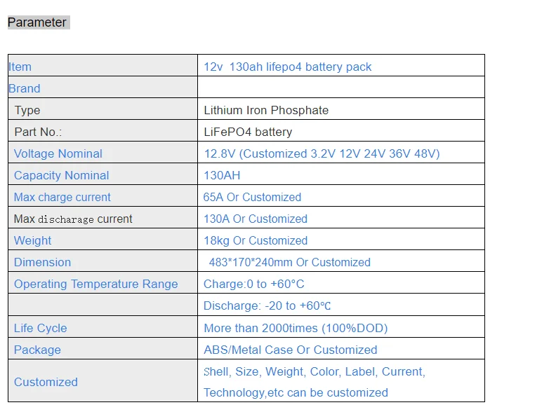 12V 130AH Lifepo4 аккумулятор глубокого 2000 цикла 3,2 V герметичный литий-Железный фосфат перезаряжаемый аккумулятор запечатанный Bluetooth