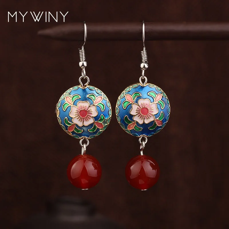 

star handmade vintage cloisonne plane earrings ,New Original jewelry nature stones earrings