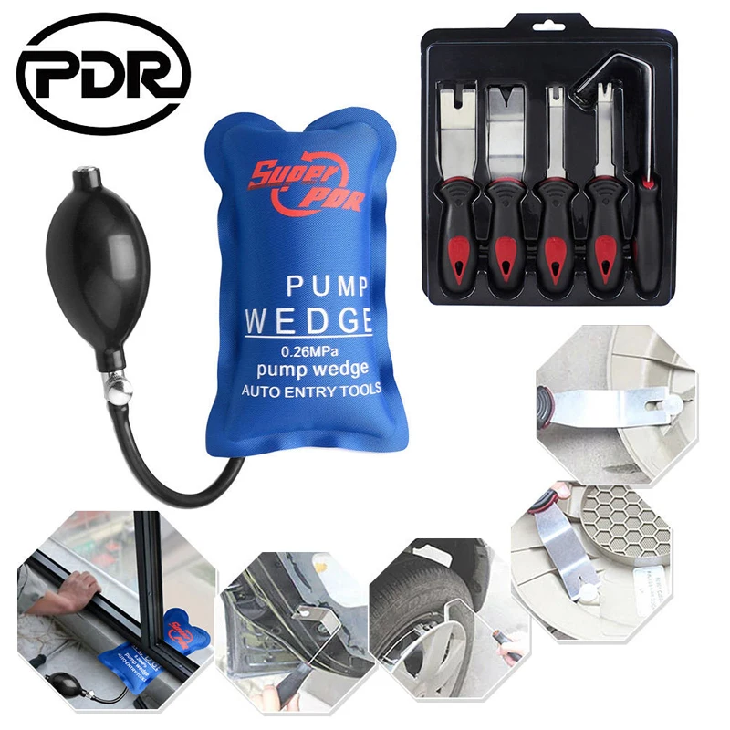 PDR Tools Car Tools Pry Tool Set Auto Panel Door Trim Upholstery Clip Remover With Original Box + Pump wedge Locksmith Tools