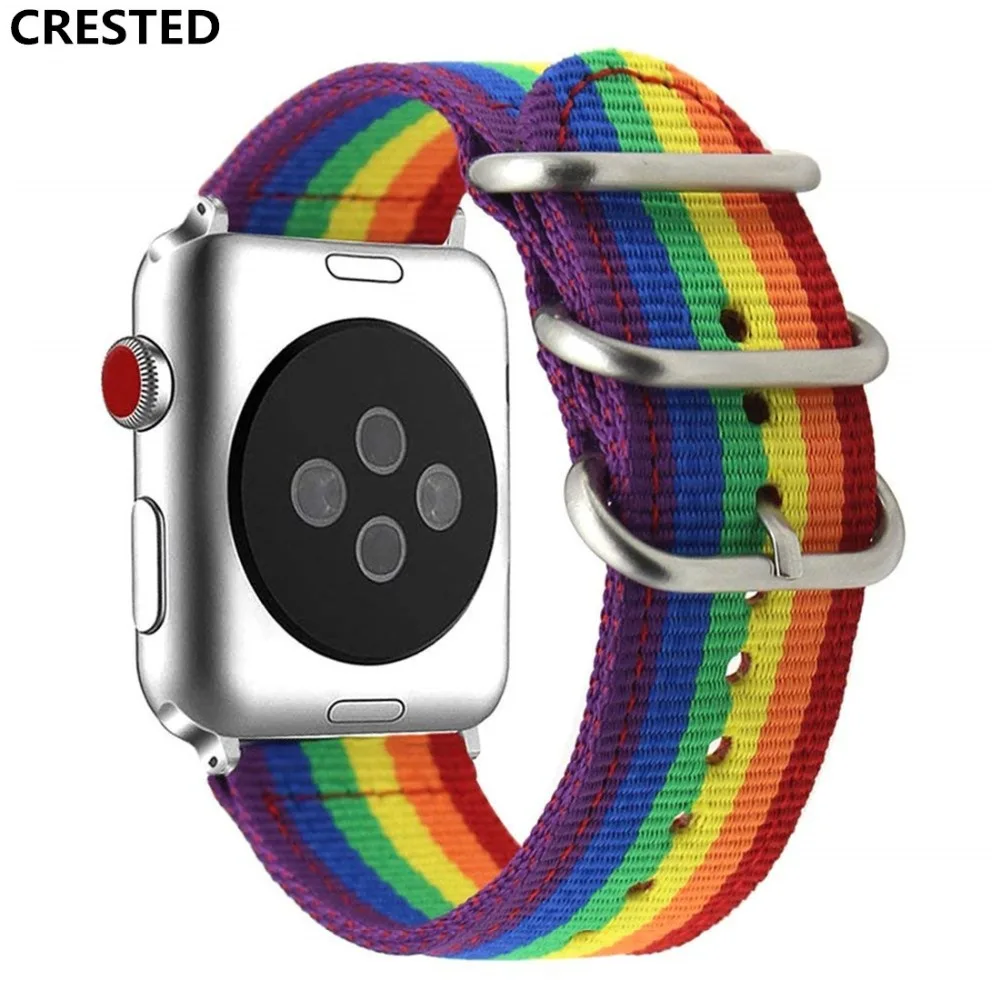 

CRESTED sport Woven Nylon strap For Apple Watch band 42mm 38mm iwatch series 3/2/1 rainbow wrist bands bracelet watchband belt