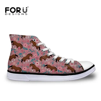 

FORUDESIGNS Children Shoes for Girls Children's Sneakers Cartoon Cute Horse Printed Kids Football Boots High Top Canvas Shoes