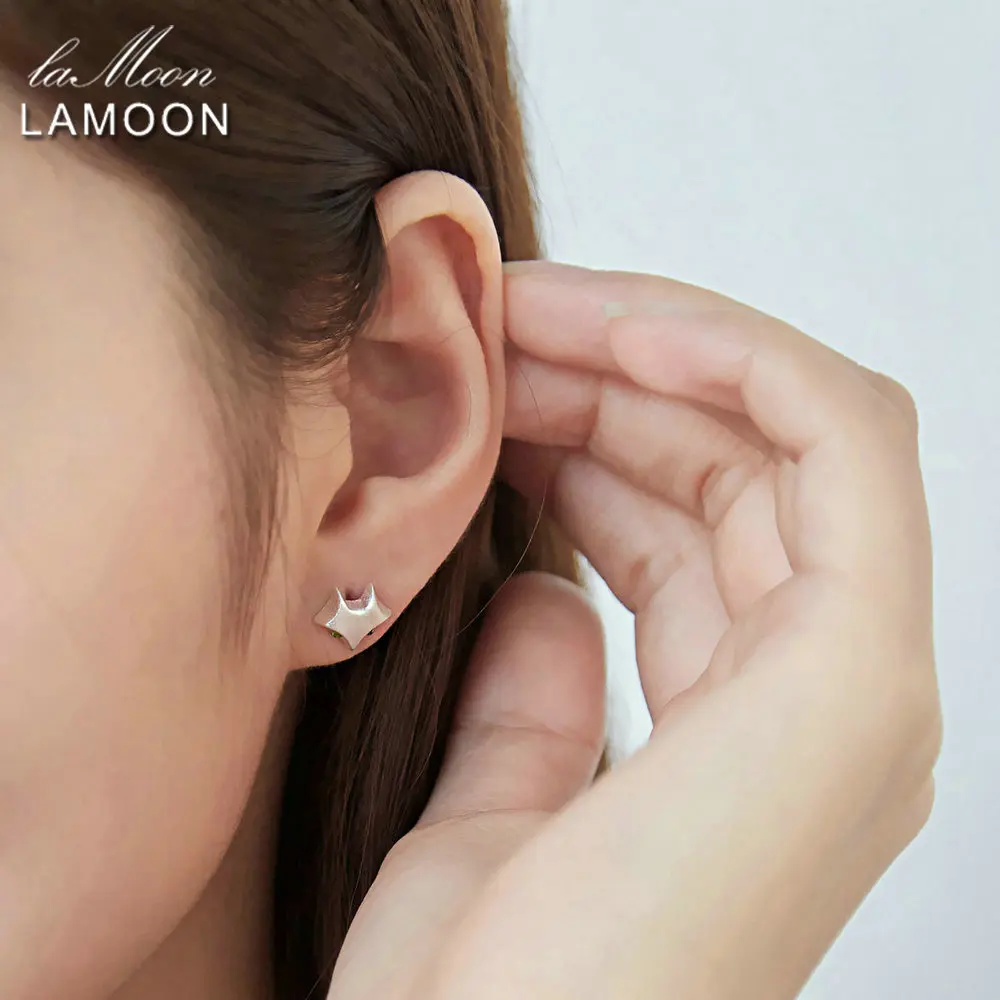 LAMOON Lovely Little Fox Shaped 100% Real 925-Sterling-Silver Stud Earrings S925 Fine Jewelry For Women Girl Gift LMEY025