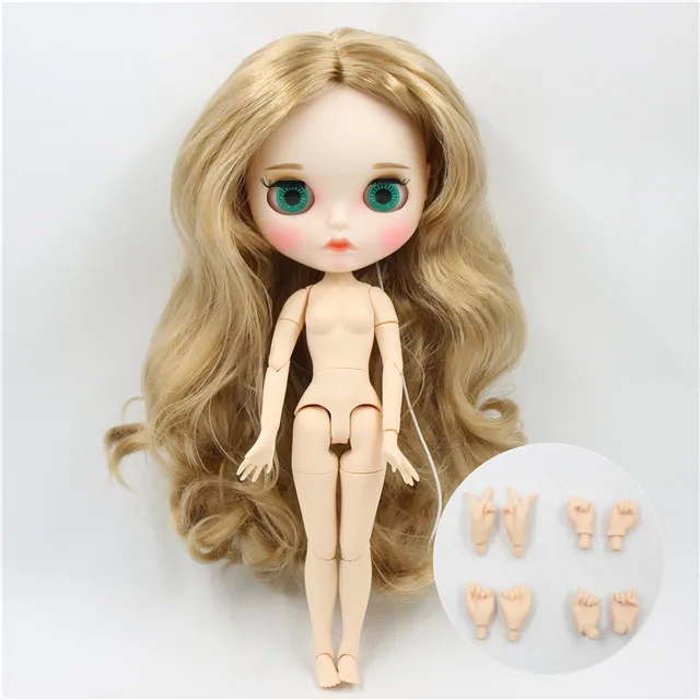 ICY factory шарнирная кукла blyth белая кожа соединение тела золотые волосы матовое лицо индивидуальные лицо 1/6 игрушка 30 см - Цвет: doll with hand B