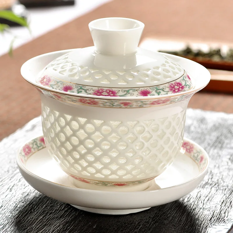 200 мл Китайская традиционная супница чайный набор кунг-фу чайная чаша чайный горшок голубой и белый фарфор чайная посуда полый чайник Gaiwan Pu'er